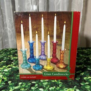May Department Stores Rainbow Glass Candle Stick Holder Set Of 7 Y2K ‘02 NEW